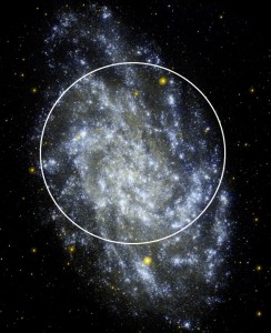 GALEX UV image of M33 with the UVIT field of view superposed